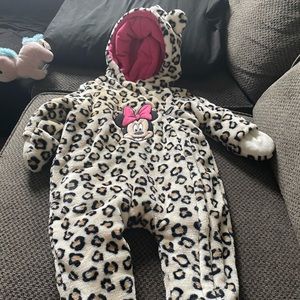 Baby girl Minnie Mouse leopard print snowsuit size 6-9mon
